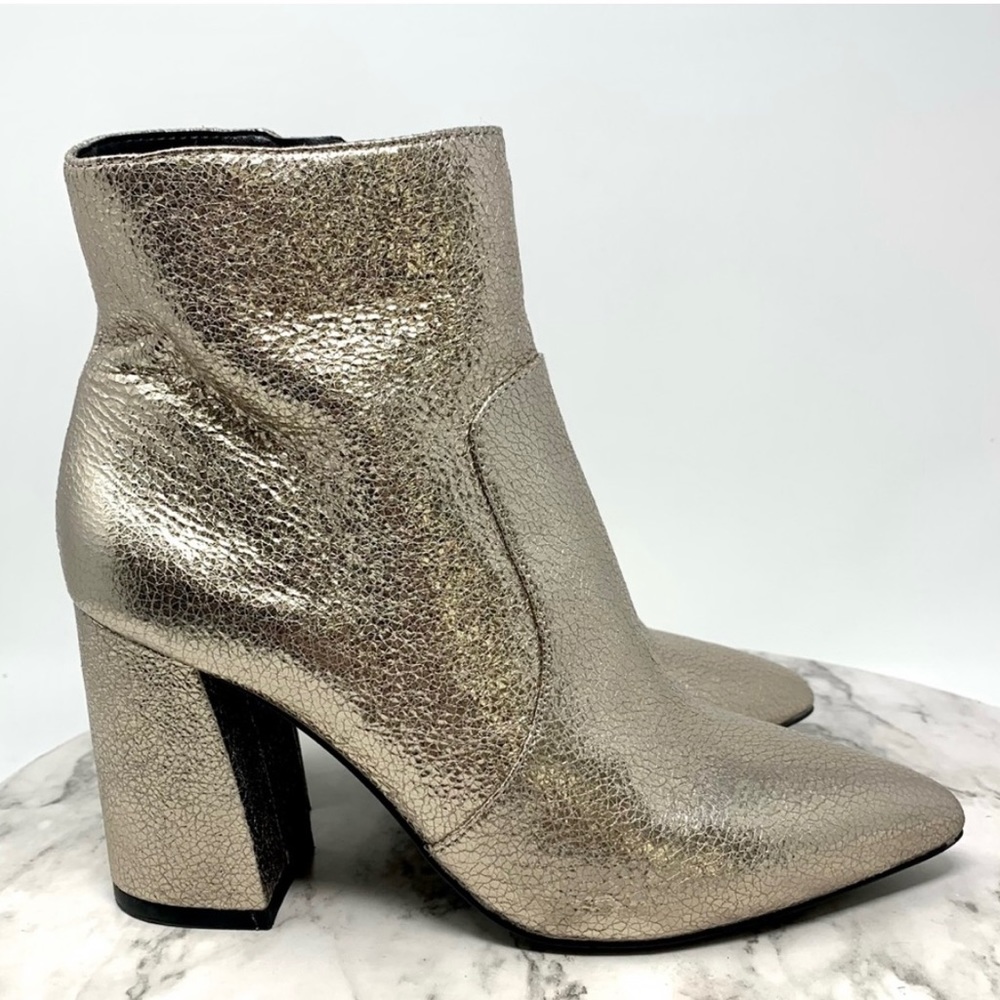 Gianni Bini Visionary Dust Crackled Leather Metallic Gold bootie Bohemian chic